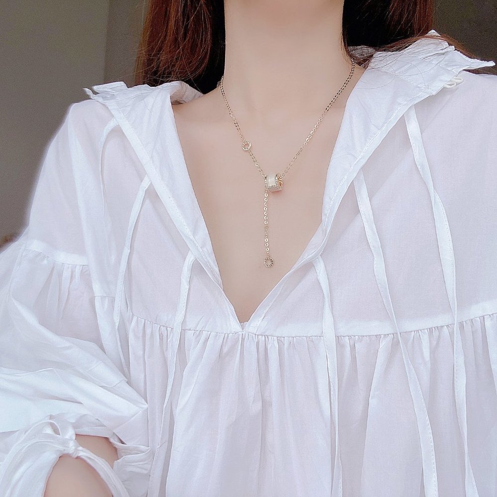 NEW 14K Gold Plated Diamond Circle Drop Necklace - Picture 4 of 11